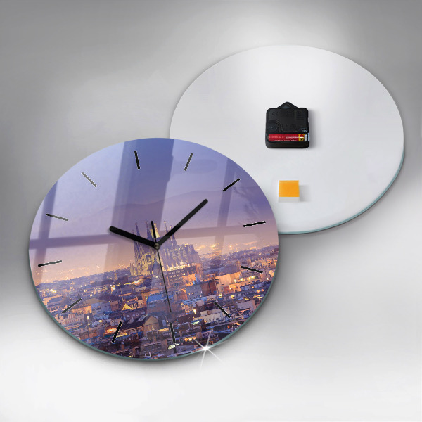 Round glass wall clock View of Barcelona