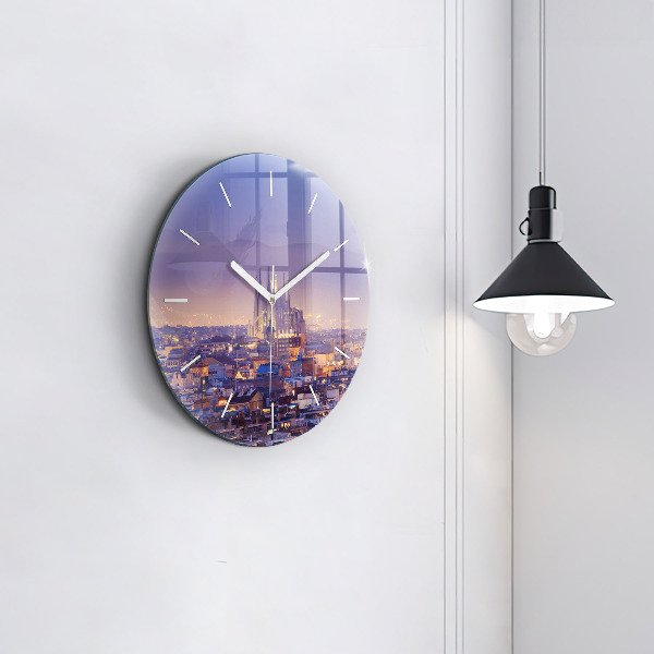 Round glass wall clock View of Barcelona