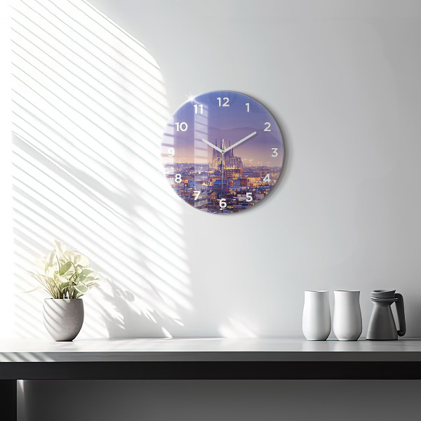 Round glass wall clock View of Barcelona
