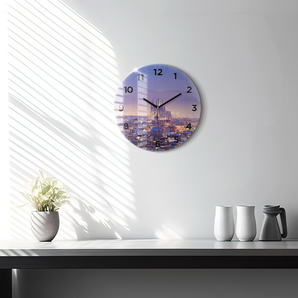 Round glass wall clock View of Barcelona