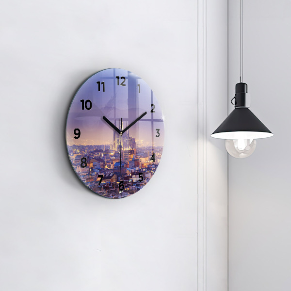 Round glass wall clock View of Barcelona