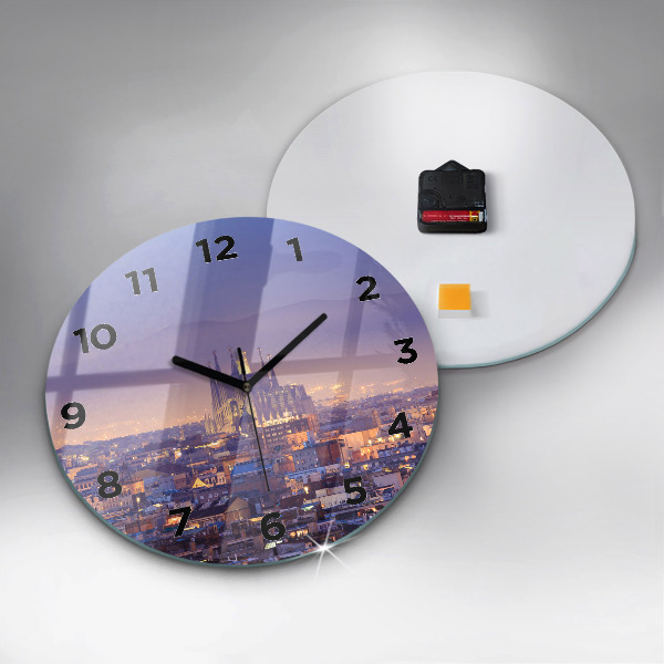 Round glass wall clock View of Barcelona