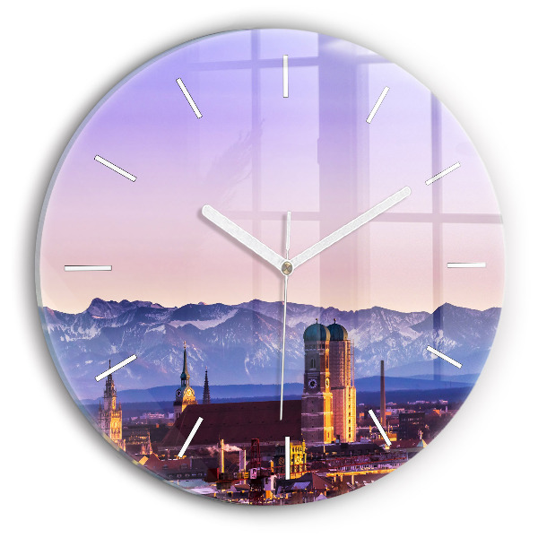 Round glass wall clock German Alps Munich