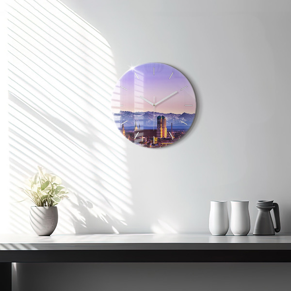 Round glass wall clock German Alps Munich