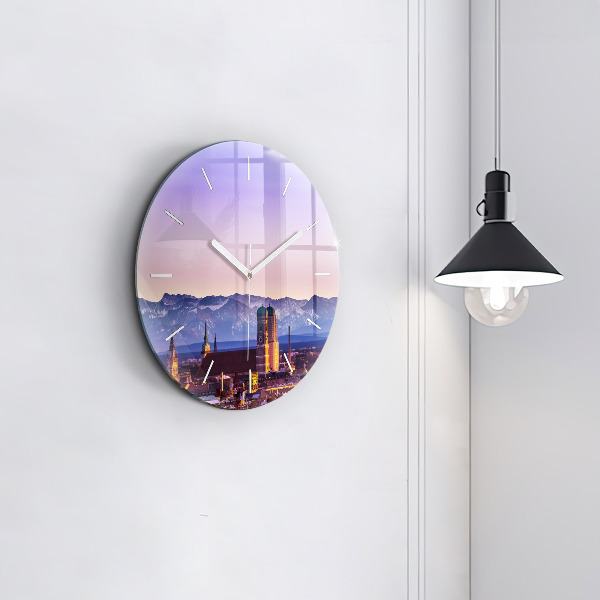 Round glass wall clock German Alps Munich