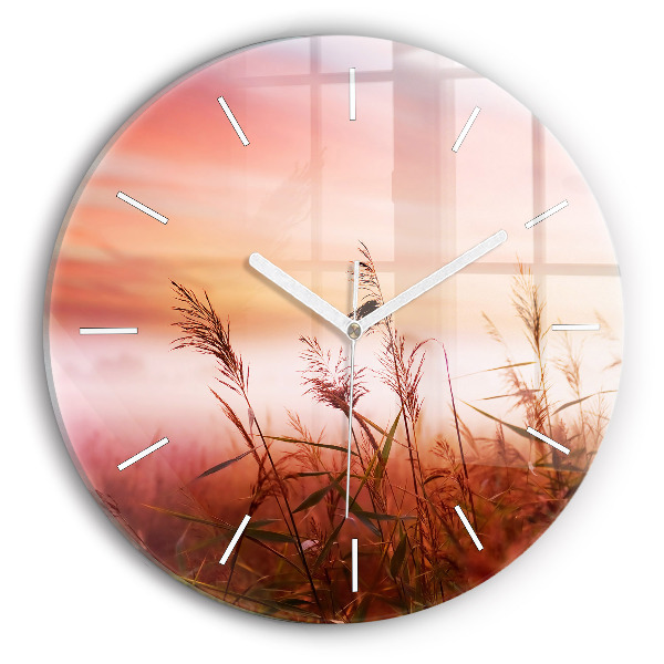 Round glass wall clock Foggy morning