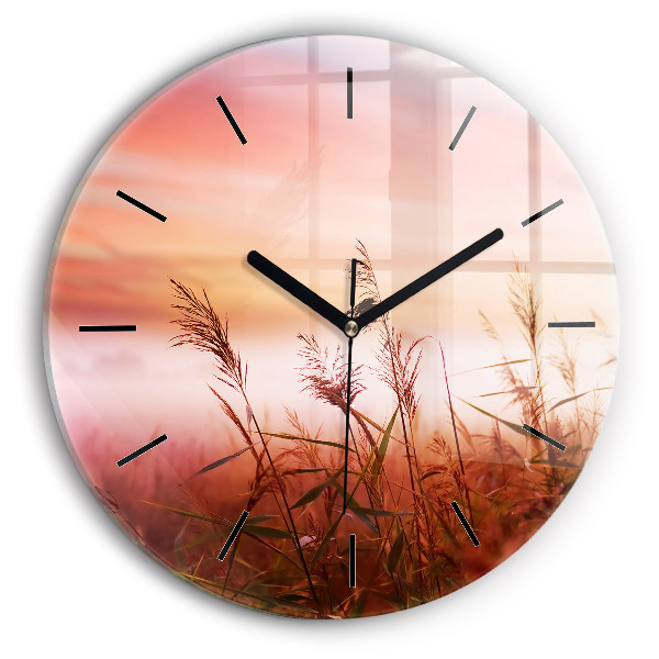 Round glass wall clock Foggy morning