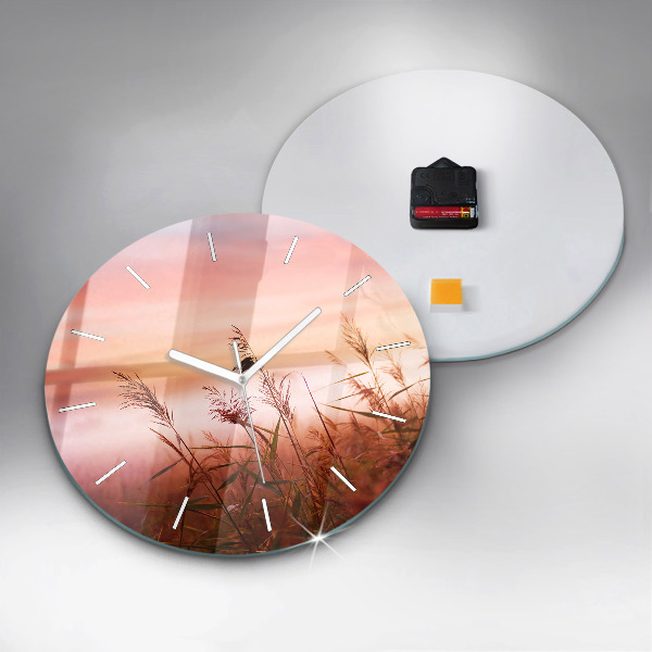 Round glass wall clock Foggy morning