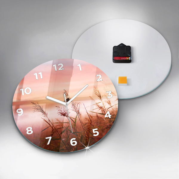 Round glass wall clock Foggy morning