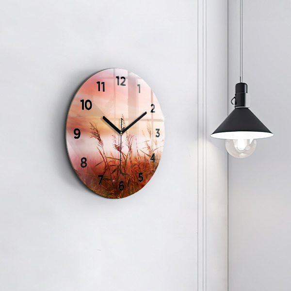 Round glass wall clock Foggy morning
