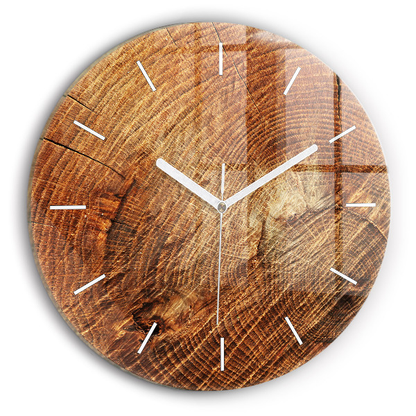 Round glass wall clock Old tree stump