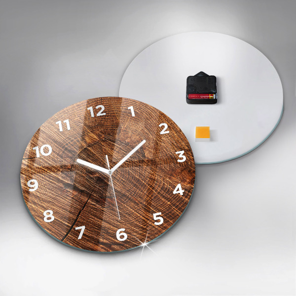 Round glass wall clock Decorative wood