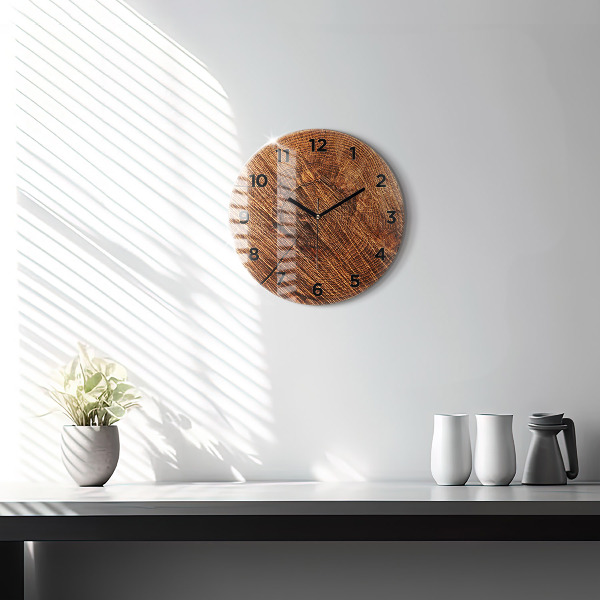 Round glass wall clock Decorative wood