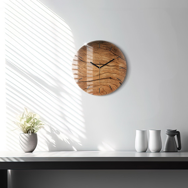 Round glass wall clock Old wood
