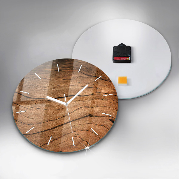 Round glass wall clock Old wood