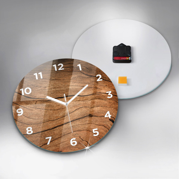 Round glass wall clock Old wood
