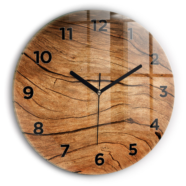 Round glass wall clock Old wood