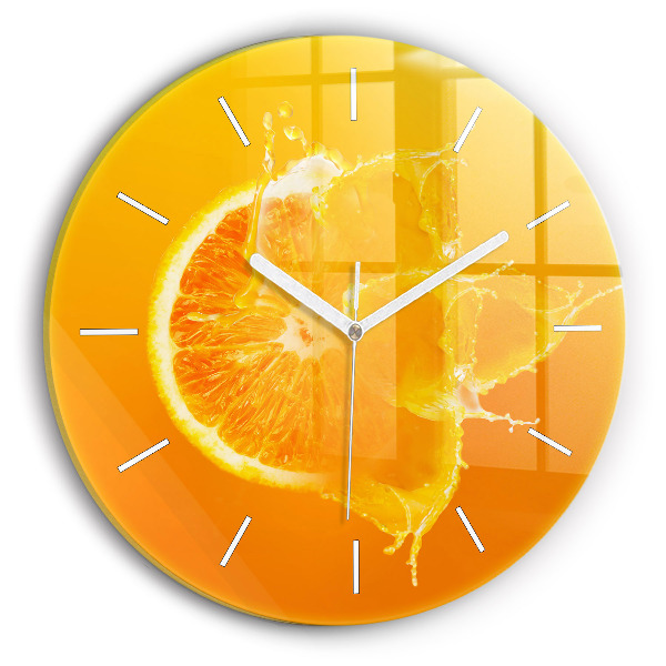 Round glass wall clock Orange