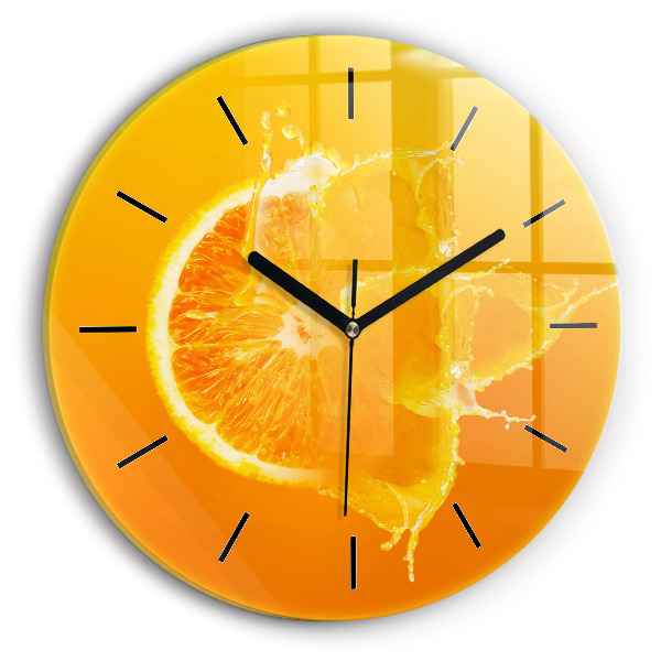 Round glass wall clock Orange