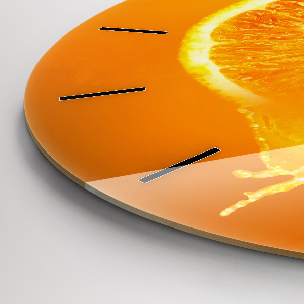 Round glass wall clock Orange