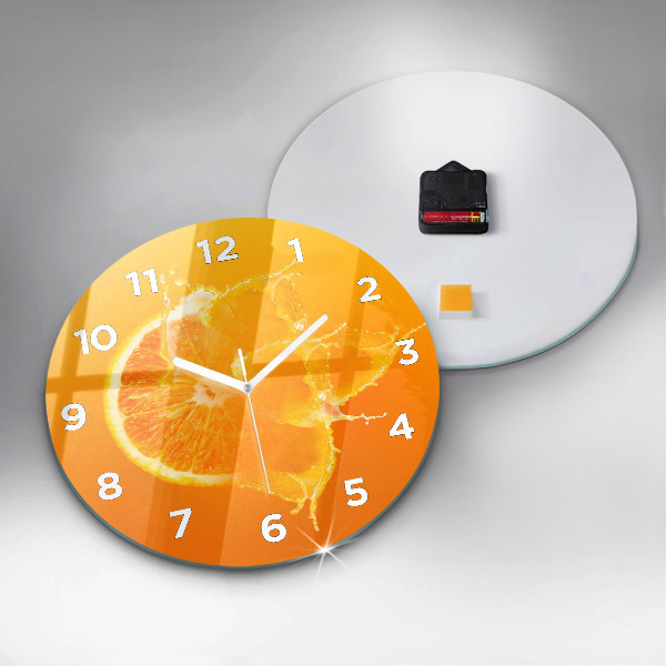 Round glass wall clock Orange