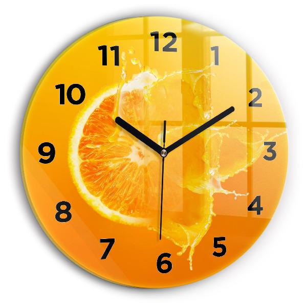 Round glass wall clock Orange