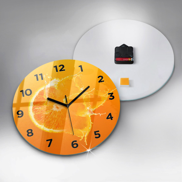 Round glass wall clock Orange