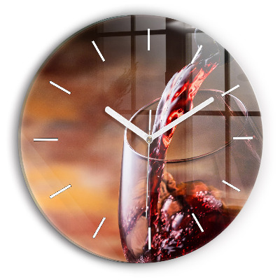 Round glass wall clock A glass of red wine