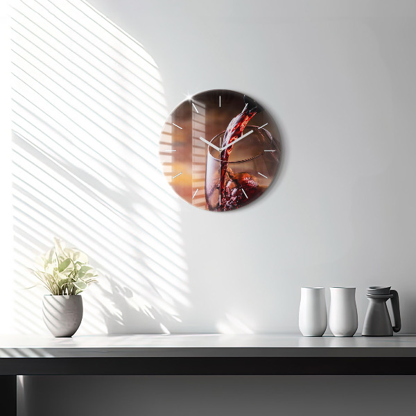 Round glass wall clock A glass of red wine