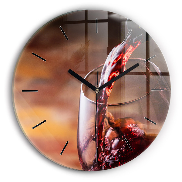 Round glass wall clock A glass of red wine