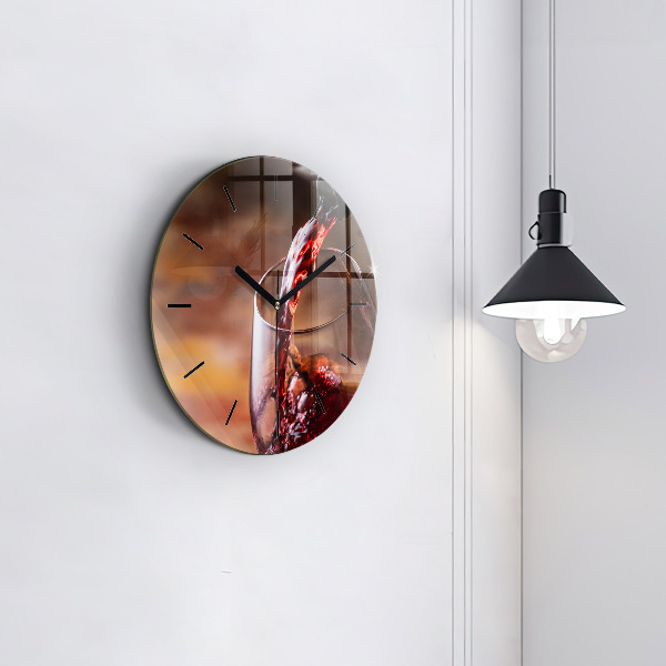 Round glass wall clock A glass of red wine