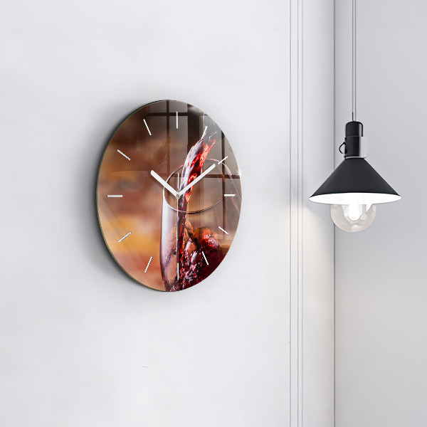 Round glass wall clock A glass of red wine