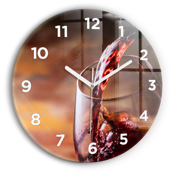 Round glass wall clock A glass of red wine
