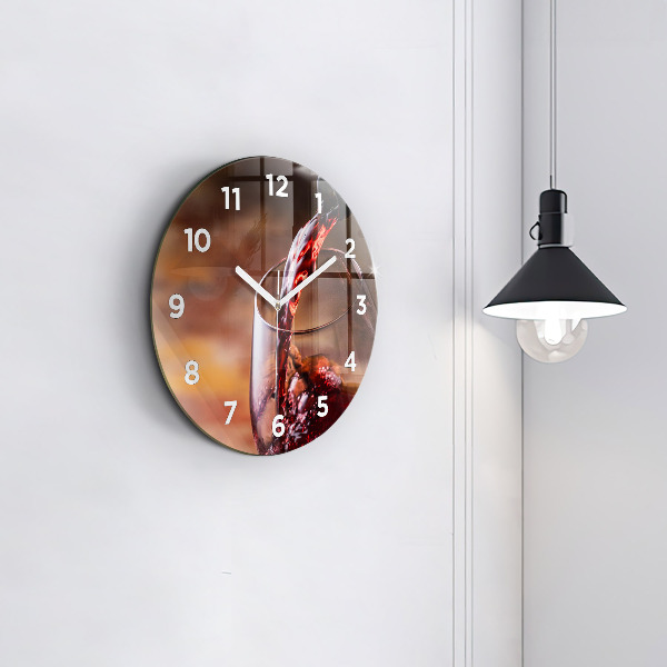Round glass wall clock A glass of red wine