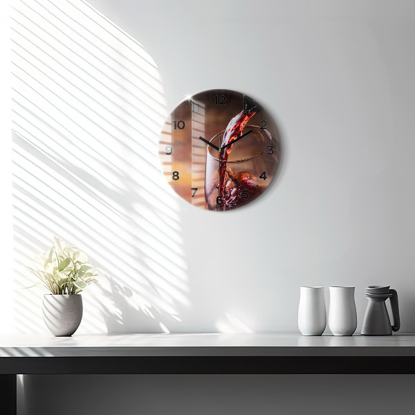 Round glass wall clock A glass of red wine