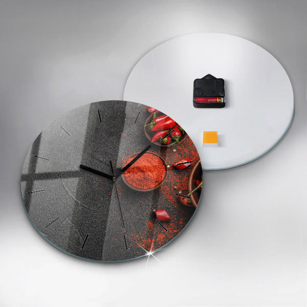 Round glass wall clock Red peppers