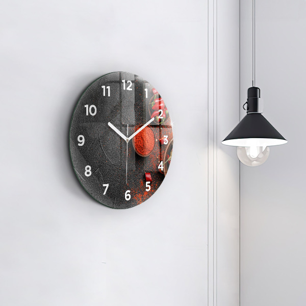 Round glass wall clock Red peppers