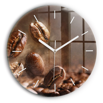 Round glass wall clock Coffee beans