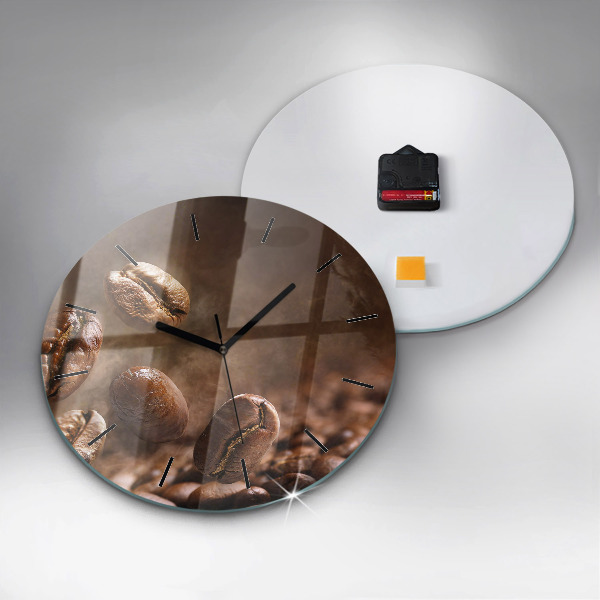 Round glass wall clock Coffee beans