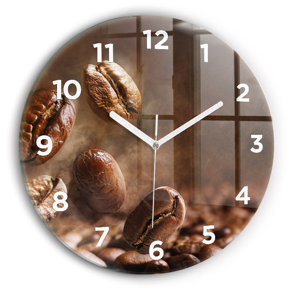 Round glass wall clock Coffee beans