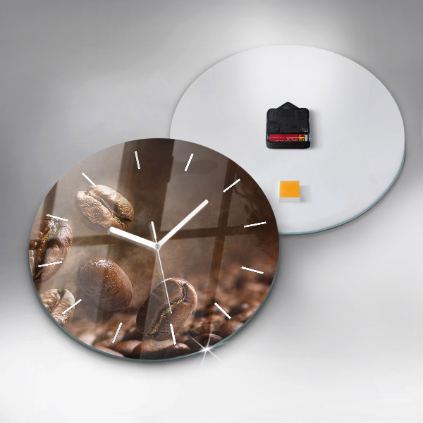 Round glass wall clock Coffee beans