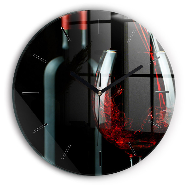 Round glass wall clock A bottle of wine