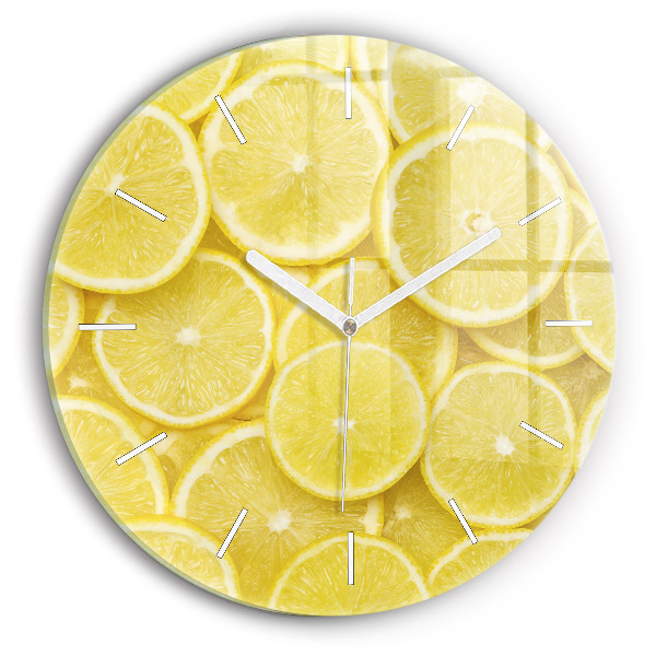 Round glass wall clock Lemon slices