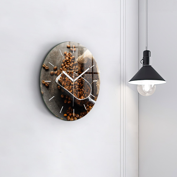Round glass wall clock A bag of coffee beans