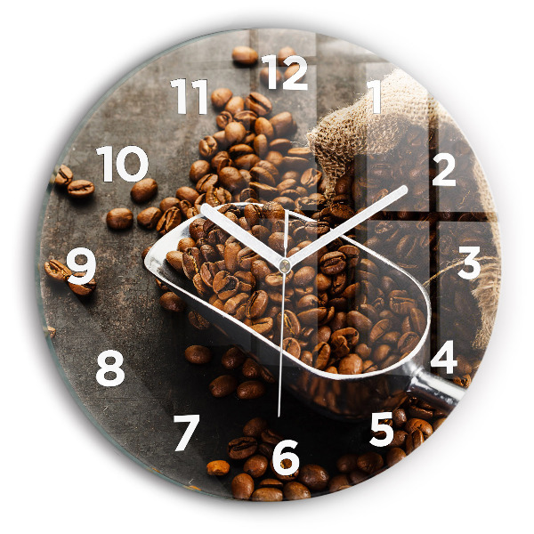 Round glass wall clock A bag of coffee beans