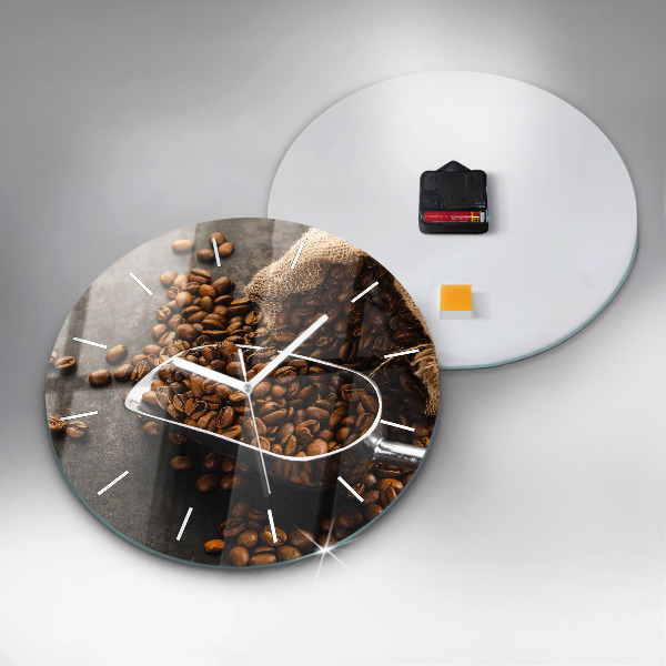 Round glass wall clock A bag of coffee beans