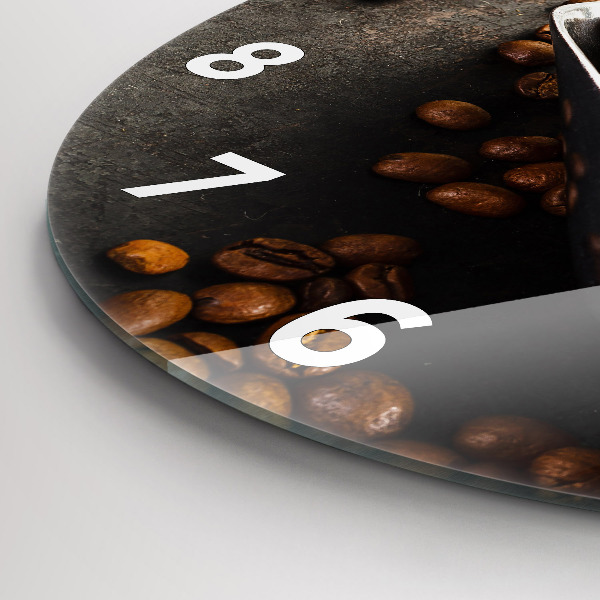 Round glass wall clock A bag of coffee beans