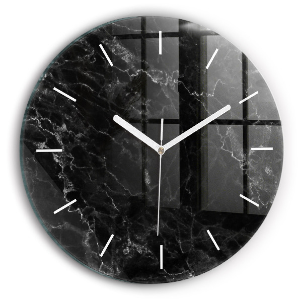 Round glass wall clock Dark marble