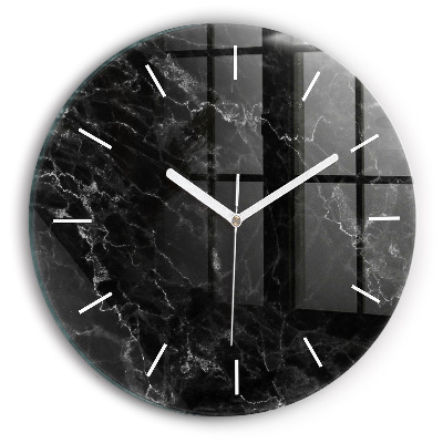 Round glass wall clock Dark marble