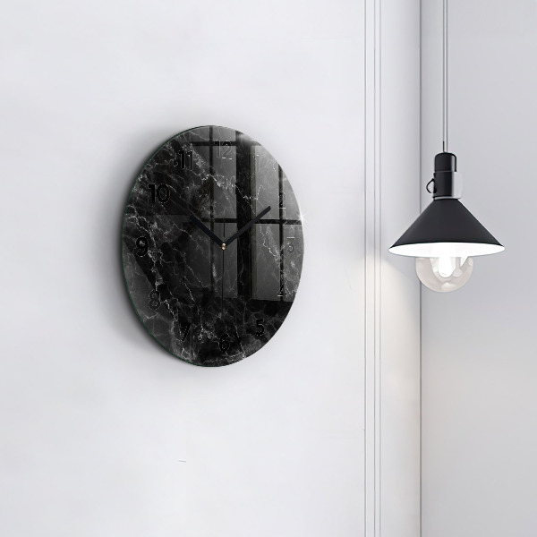Round glass wall clock Dark marble
